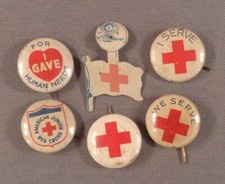 Lot of 6 Vintage 5/8" Red Cross Pinback Pin Buttons