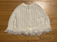 VTG Poncho/Cape Button Front Fringe Cream Sweater 12-18-24 Months