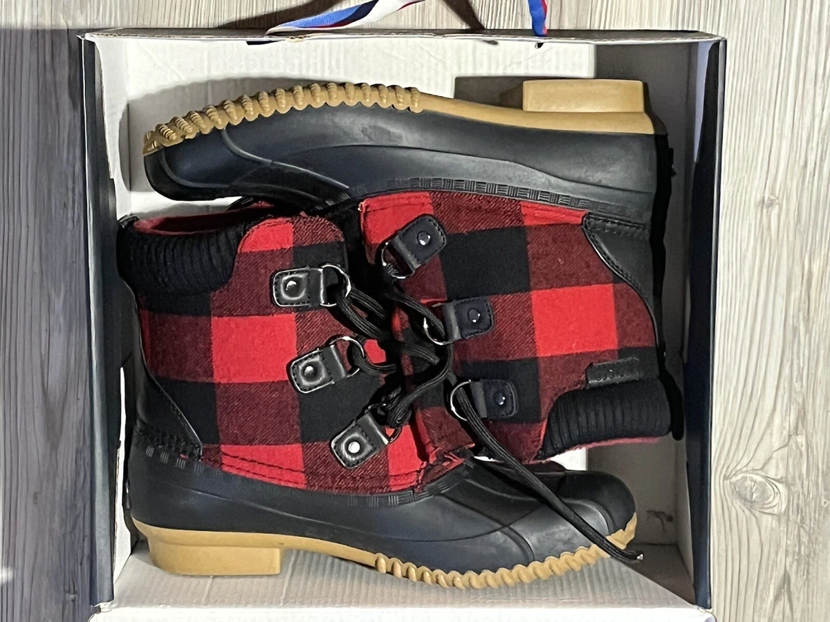 Tommy Hilfiger Buffalo Plaid Duck Rain Water Boots Size 9 Red Black ROZA2