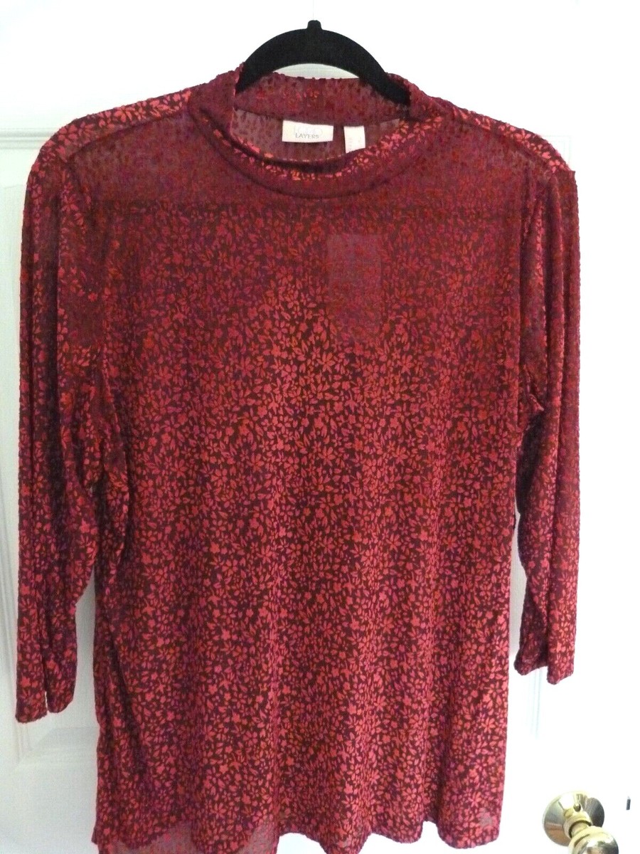 NEW w/o tags LOGO Layers Lori Goldstein Cranberry Sheer Flor alTop