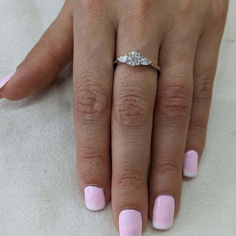 Round Cut 2Ct Diamond Trilogy Wedding Engagement Ring 14K White Gold Over Size R - Image 3 of 4