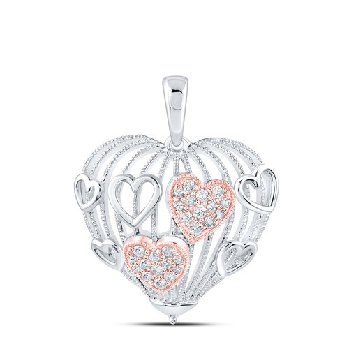 10kt Two-tone Gold Womens Round Diamond Heart Pendant 1/5 Cttw - 第 1/1 張圖片