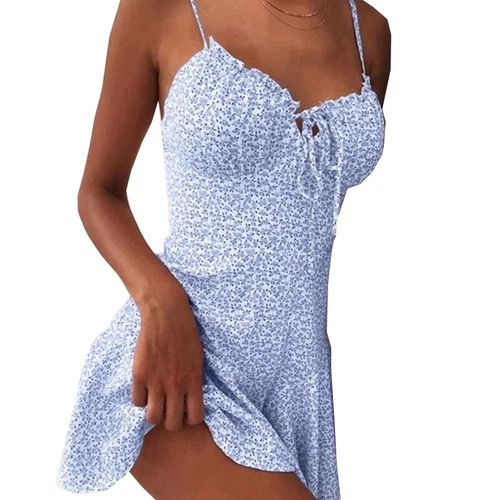 Sexy figurbetontes Damen-Mini-Trägerkleid Blumen Spaghettiträger Party Clubwear Kleid↷ - Bild 38 von 57