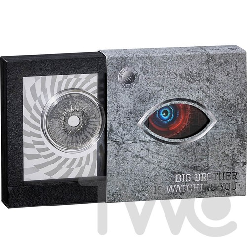 Big Brother Is Watching You (1984 by Orwell) 2 oz Silver Coin Cameroon 2023 - Picture 8 of 8