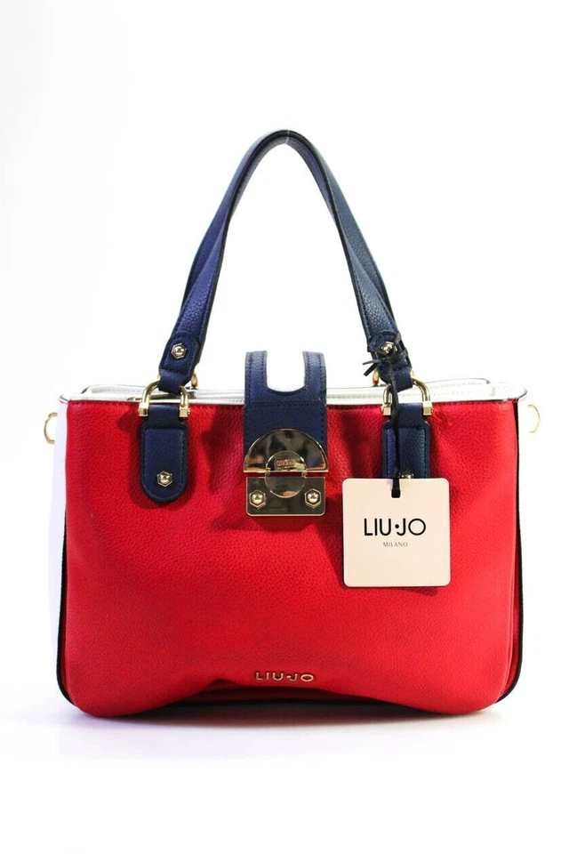 Bolso de Mano Liu JO Mediano Cuero PU Bloques de Color Irvine Rojo Blanco Azul NUEVO Foto 2 de 4