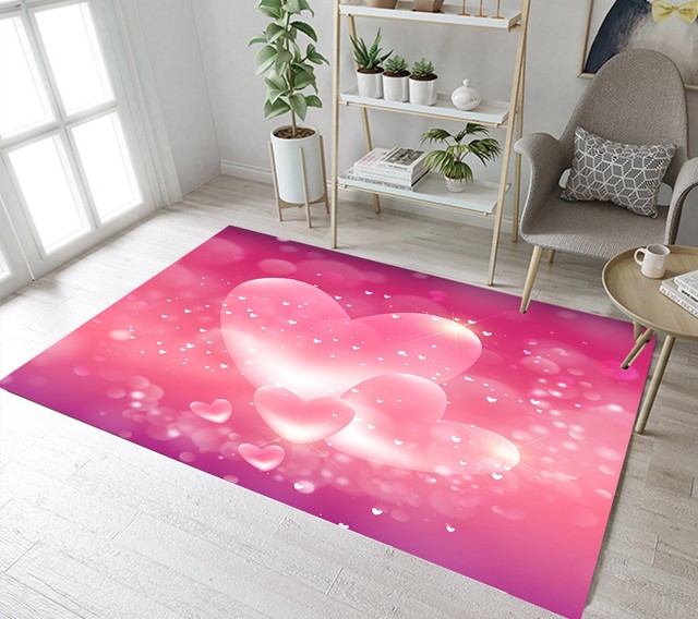 Valentine's Day Pink Hearts Pattern Area Rugs Bedroom Rug Living Room