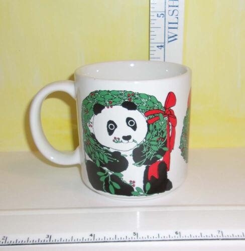 Vtg  Taylor NG San Francisco 1985 Xmas Holiday Panda Bear Coffee Mug 12 Oz - Afbeelding 1 van 4