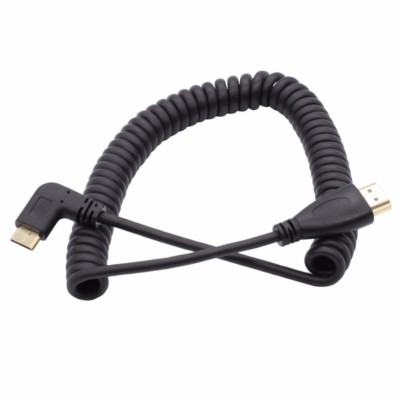 90 Degree High Speed Mini HDMI-HDMI Coiled Cable 21''-71'' -3D/1080P/Audio Return