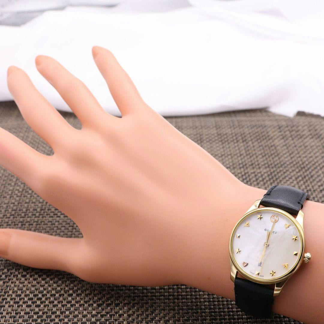 正規品【新品電池】GUCCI 126.5/ホワイトシェル ビー スター 動作良好 Gucci 126.5 Star Watch, New Battery, Clean Condition