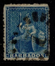 BARBADOS QV SG44, 1d blue, USED. Cat £75.