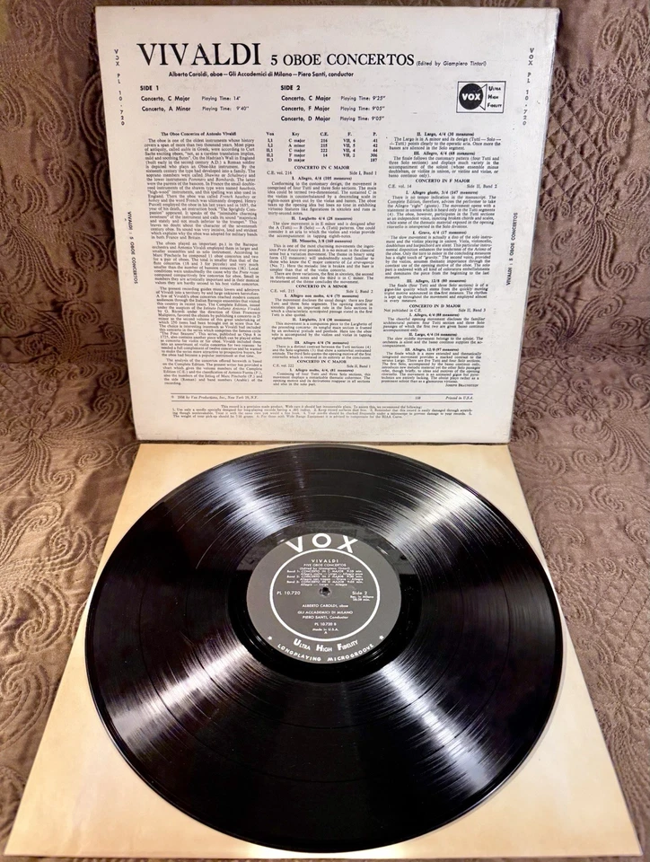 Vivaldi 5 Oboe Concertos - Alberto Caroldi - Piero Santi LP Vinyl Record 1958 Foto 2 de 4