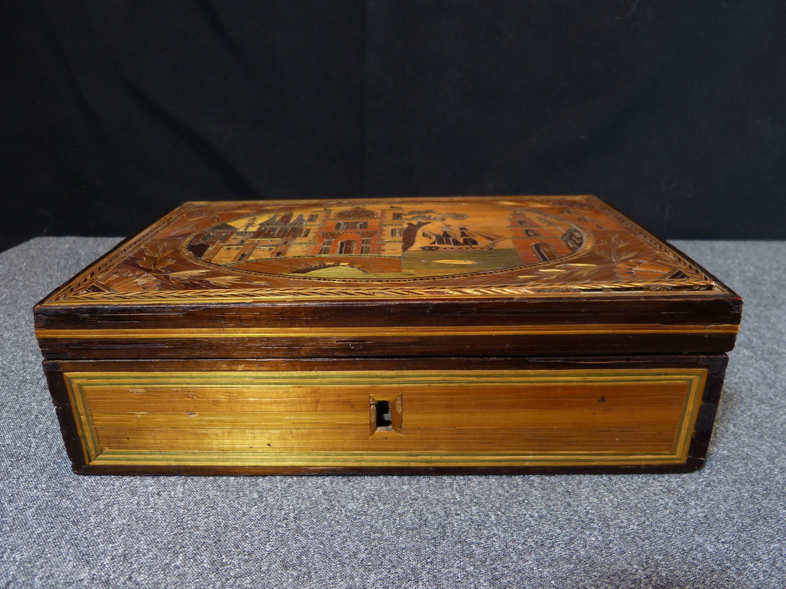 Antique 19th Century 19th Century Straw Marquetry Sewing Box Necessary Box