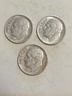 1960 (3) Roosevelt Dimes, lot of 3, 90% silver, circulated, free shipping