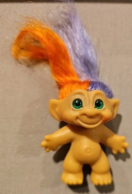 1960s 3'' Rootie Rooted 2 Tone Colors Hair Orange Purple Troll Green Eyes Vtg