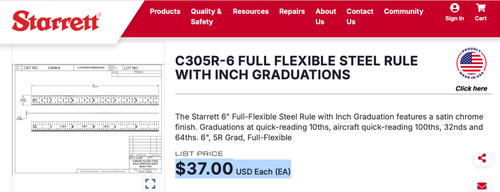 STARRET Nº "Regla de acero totalmente flexible de 6"" de largo C305R-6 con graduación de pulgadas". USA - Imagen 11 de 11