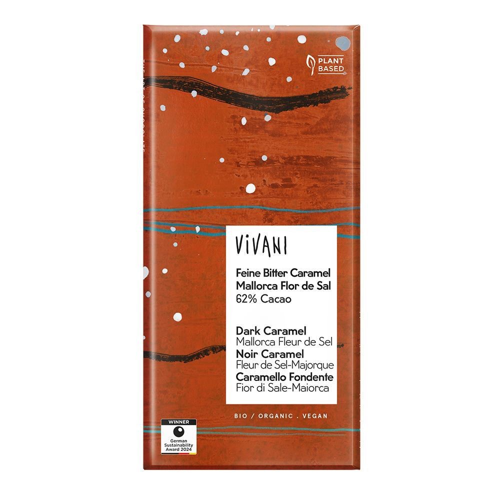Vivani Dark Caramel Salted Chocolate 62% Vegan Organic 80g - 4 Pack