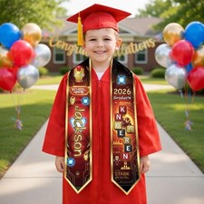 Custom Iron Man Class Of 2026 Graduation Stole, Superhero Kindergarten Grad Sash