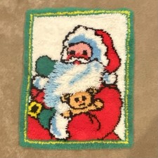 Vintage 70s Santa Latch Hook Rug Wall Hanging Christmas Holiday MCM Kitschy