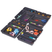 Set of 16 Interlocking Desk Drawer Organizer Tray Dividers Plastic Shallow Na...