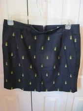 J CREW NAVY BLUE PINEAPPPE PRINTED BASKETWEAVE MINI SKIRT SIZE 12