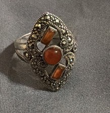 Vintage Carnelian Ring With Marcasite In Sterling Silver Size 7