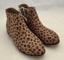 CAT  JACK Girls Brown Leopard Faux Suede Zipper Ankle Booties Size 1 NWT