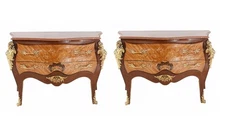 Pair French Bombe Commodes Napoleon II Chest Drawers