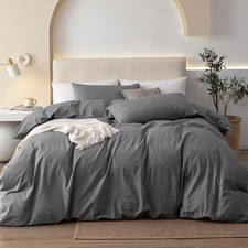 Oversized King Duvet Cover Set, 100 Washed Cotton, Dark Grey, 3-Piece