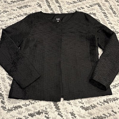 EILEEN FISHER Horizontal Pleated Silk Black Mandarin Jacket 100% SILK Women s XS