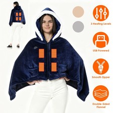 Wearable Heated Throw Blanket w/ Battery Electric Heating Hoodie for Men Women