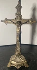 *** VINTAGE STANDING SILVER METAL CATHOLIC CHURCH ALTAR CRUCIFIX 9.5"