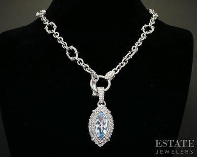 Sterling Judith Ripka Blautopas & CZ Kabel Kette Halskette 50 g 18'' L I20409