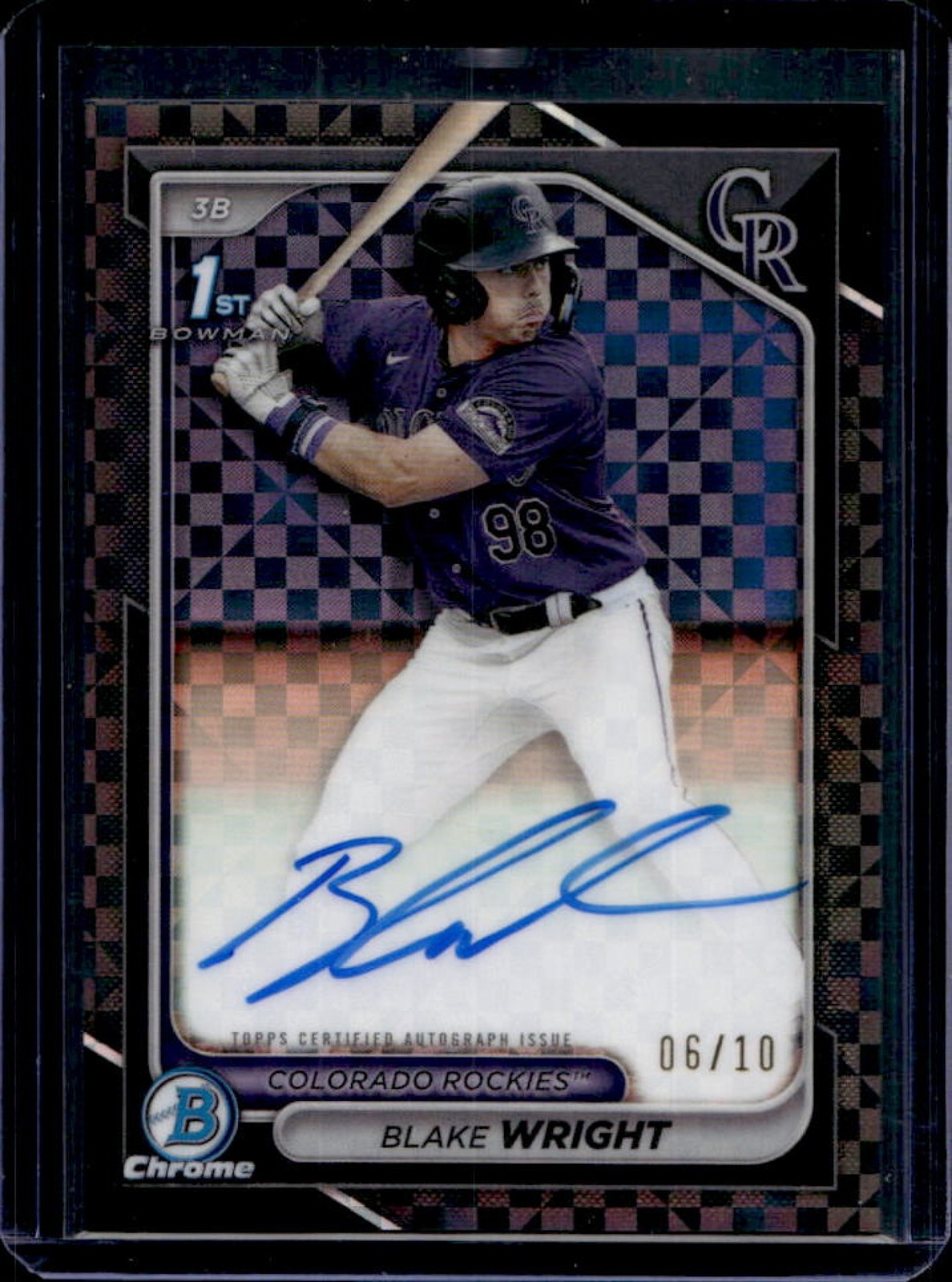 2024 Bowman Draft Blake Wright Chrome Auto Black X Fractor 1st #6/10