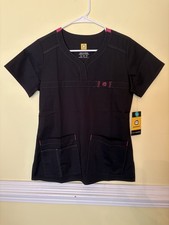 NWT WonderWink V-Neck Scrub Top Short Sleeve Women's XS Black