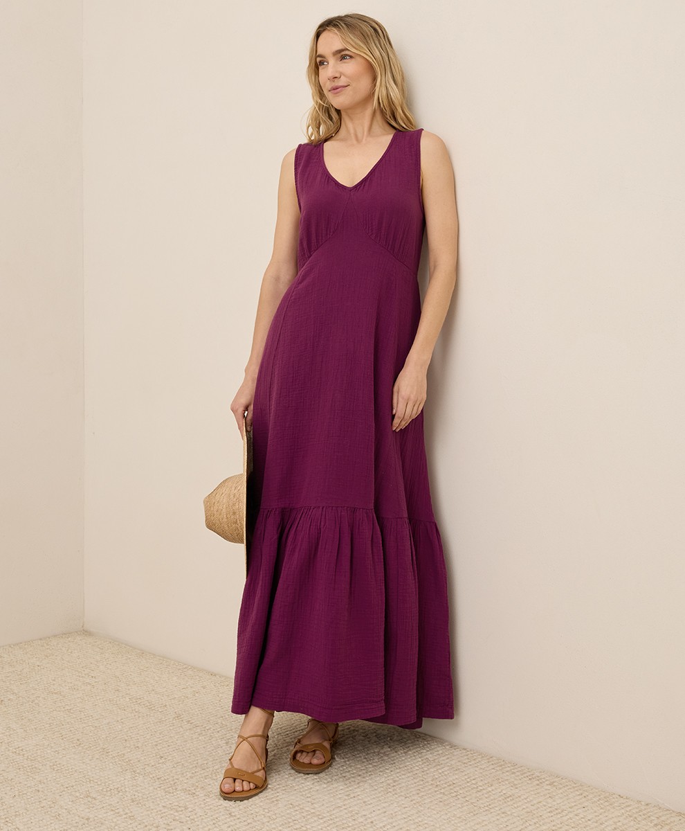 beach to brunch dress pact Women's Coastal Double Gauze Sangria Extra Small this look goes from _okendo:syndication_key:CL129887002 Plus Size Burgundy Mermaid Color:Navy Multi