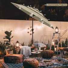 9 Ft 3 Tier Patio Umbrella with Solar LED Crank Tilt Button Aluminum Yard Pool