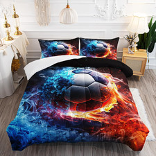 Soccer Print Themed Comforter 3Pcs Twin Gaming Sport Soccer Bedding Set for Kid