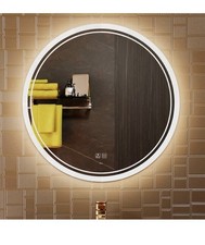 KWW Large Modern LED Round Mirror Wall Mounted, Anti-Fog Two apertures, 88x88cm