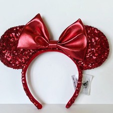 Disney- Parks Minnie Mouse Ears Bow Disneyland Redd Pirate Red Sequin Headband
