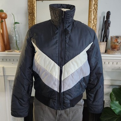 Vintage 80s Black White Color Block Puffer Ski Jacket Size Large