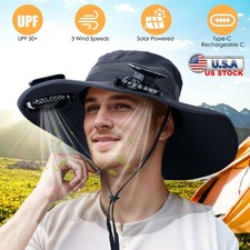 Solar Fan Cooling Hat Dual Rechargeable Fans - UPF50 Waterproof Camping Fishing