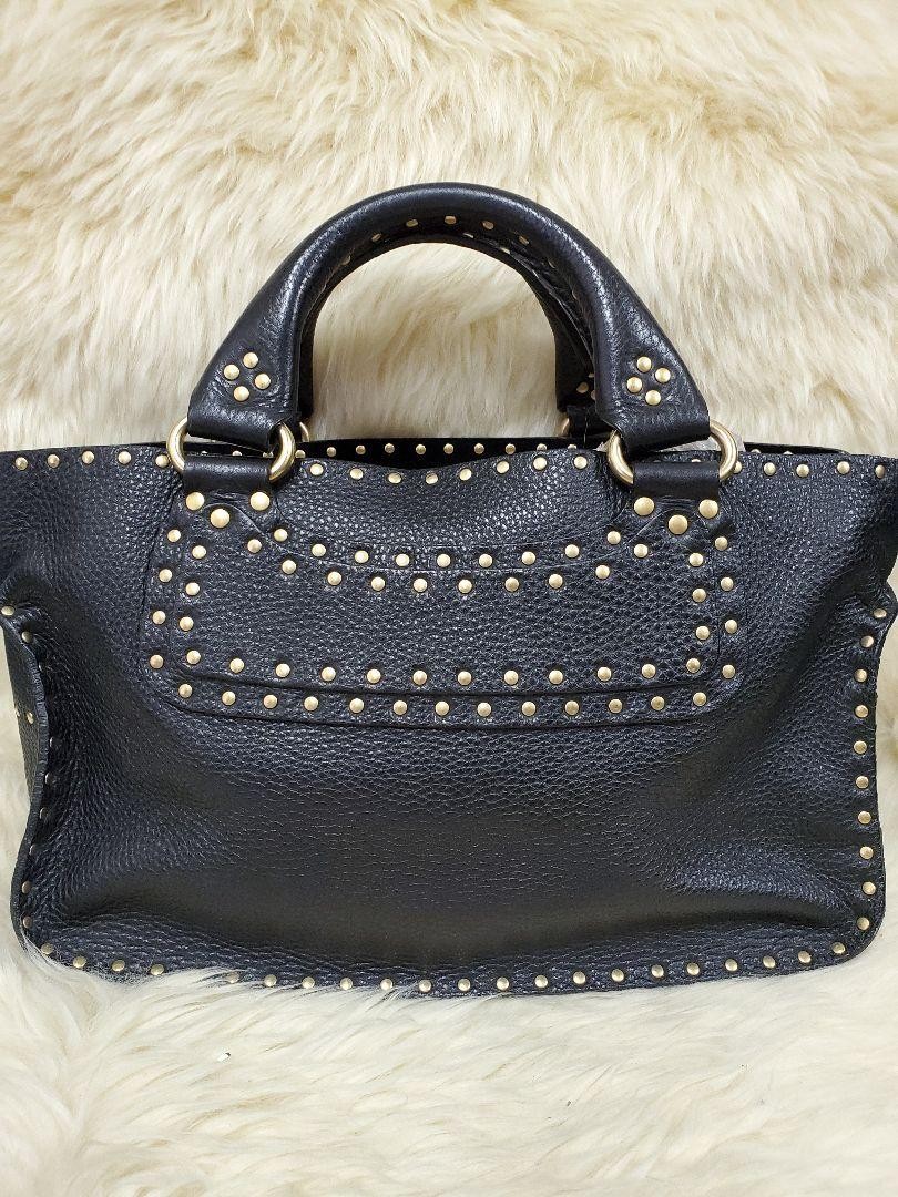CELINE Boogie Bag Black Leather Handbag Gold Hardware Studs Authentic