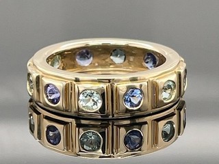 RING SIZE 17 (APPROX 53) FROM 585/ GG WITH PARAIBA TOURMALINE TANZANITE AAA JEWELLERY HUNTING