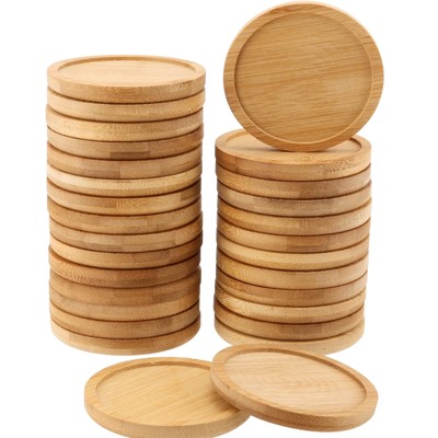 Hoigon 30 Pack Round Bamboo Coasters 4 Inch Natural Wooden Coasters Round