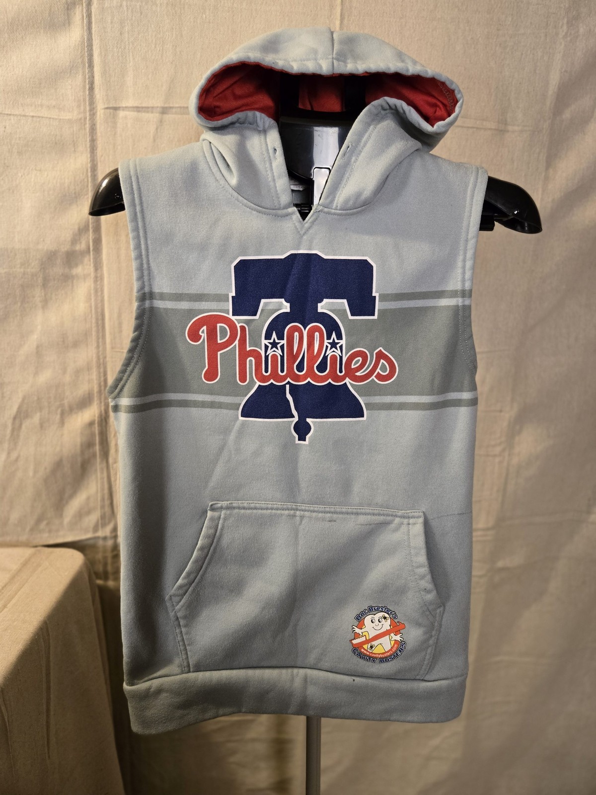 Philadelphia Phillies Sleeveless Hoodie Adult Small Gray Red