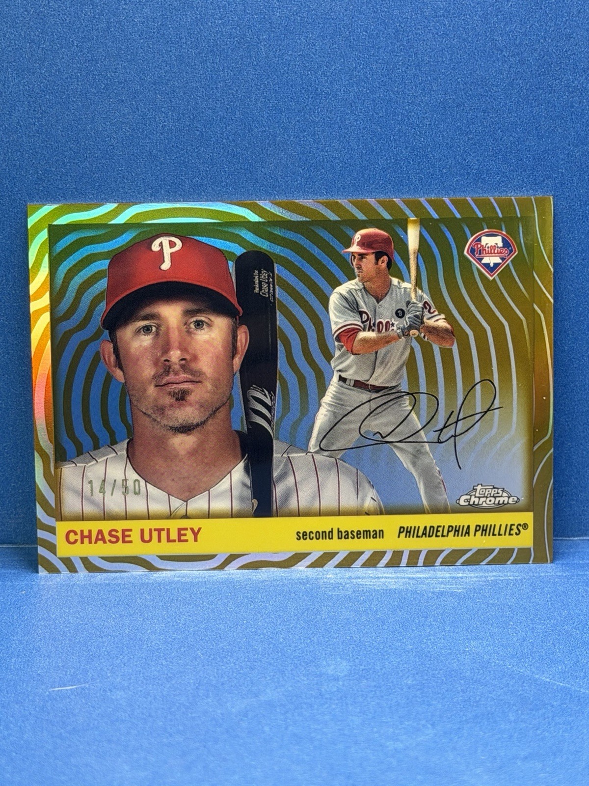 2025 Topps Chrome Platinum Chase Utley Gold Vibrations Refractor /50 Phillies