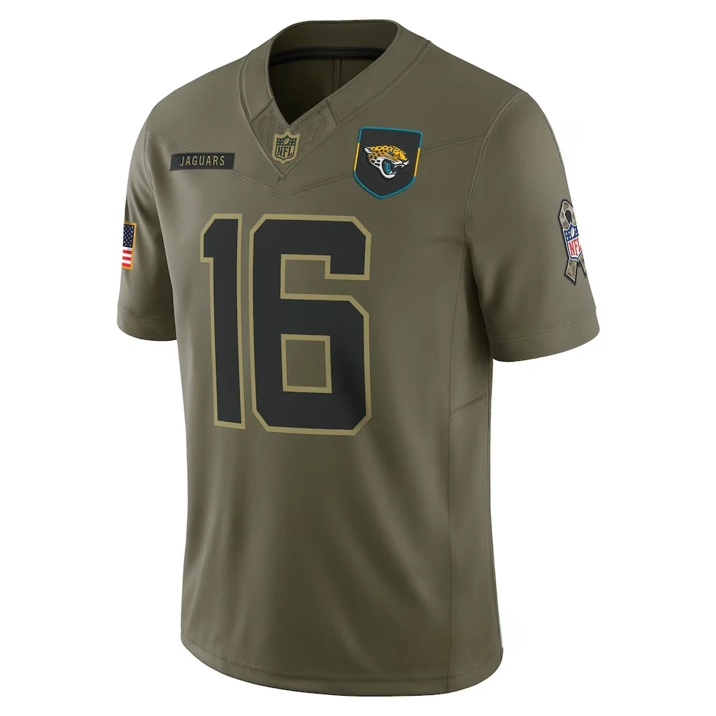 Jaguars Men's #16 Trevor Lawrence Olive 2025 Salute to Service Jersey