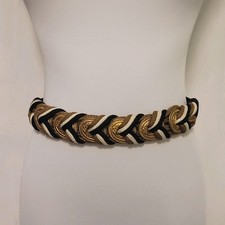 VTG 90s Braided Chunky Statement Fashion Waist Belt Black Gold White Wmn's 27 W