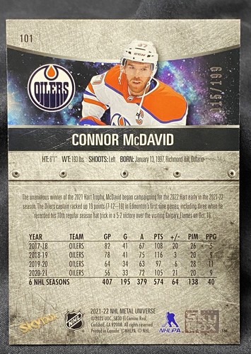 2021-22 Skybox Metal Universe Hockey #101 CONNOR McDAVID /199 Purple Spectrum SP - Picture 2 of 5