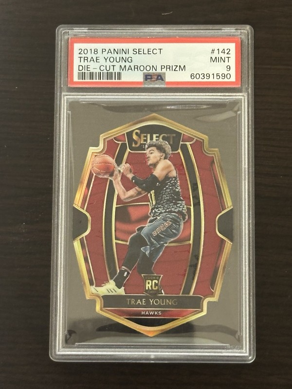 2018 Panini Select Trae Young die-cut Maroon prizm Numbered 175 #142 PSA 9 mint